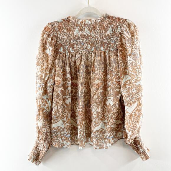 Ulla Johnson Ida Printed Cotton Blend Puff Sleeve Split-Neck Blouse Feldspar 2 - Picture 10 of 10